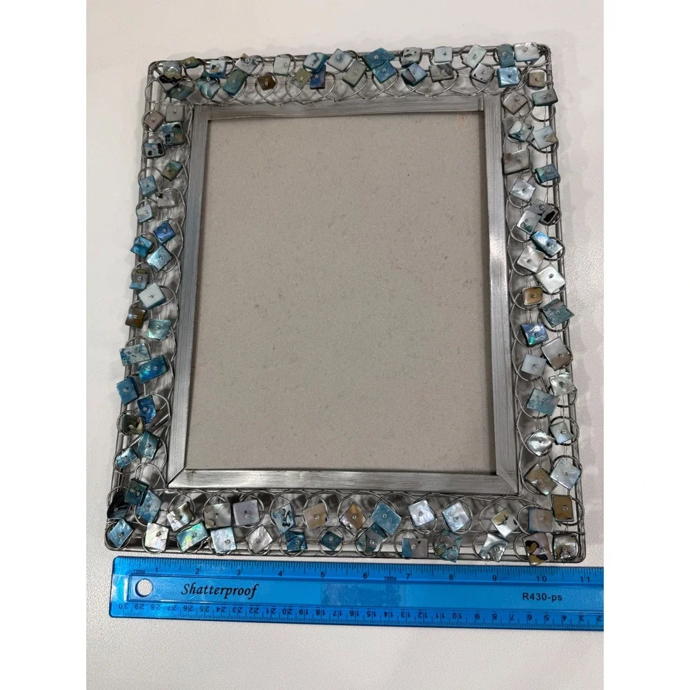 Coastal Beach Picture Frame Vintage Set 4pc Seashell Abalone Lighthouse Nautical
